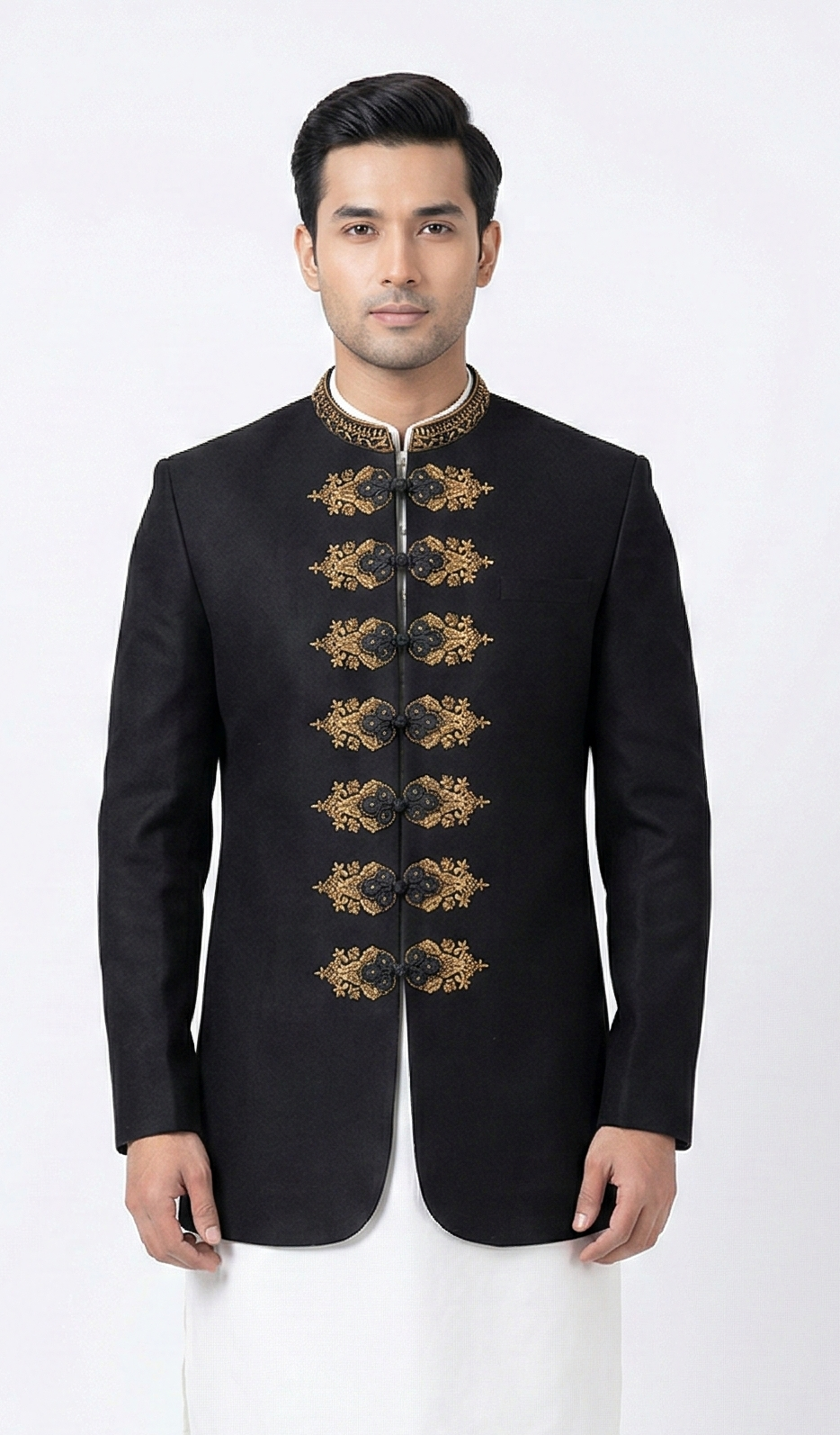 Premium Black Embroidered Prince Coat 