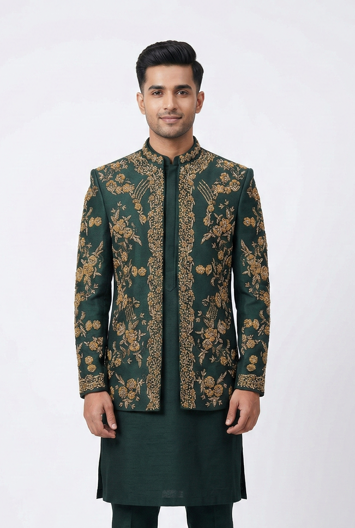 Forest Green Sherwani Style Prince Coat