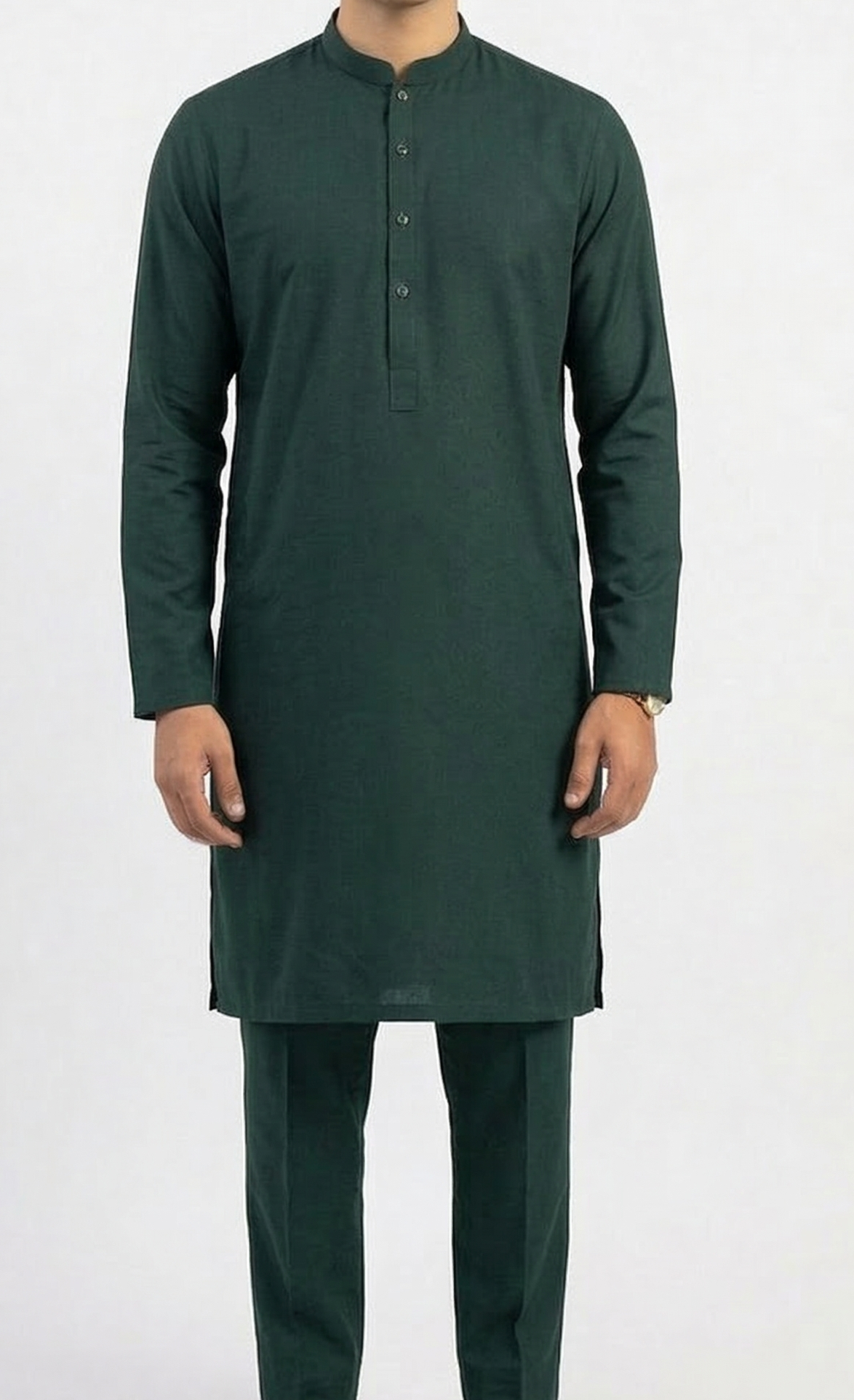 Forest Green Sherwani Style Prince Coat - View 2